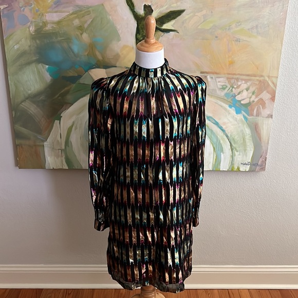 Trina Turk Masterpiece Metallic Mock-Neck Shift Dress size 6 - Picture 1 of 16